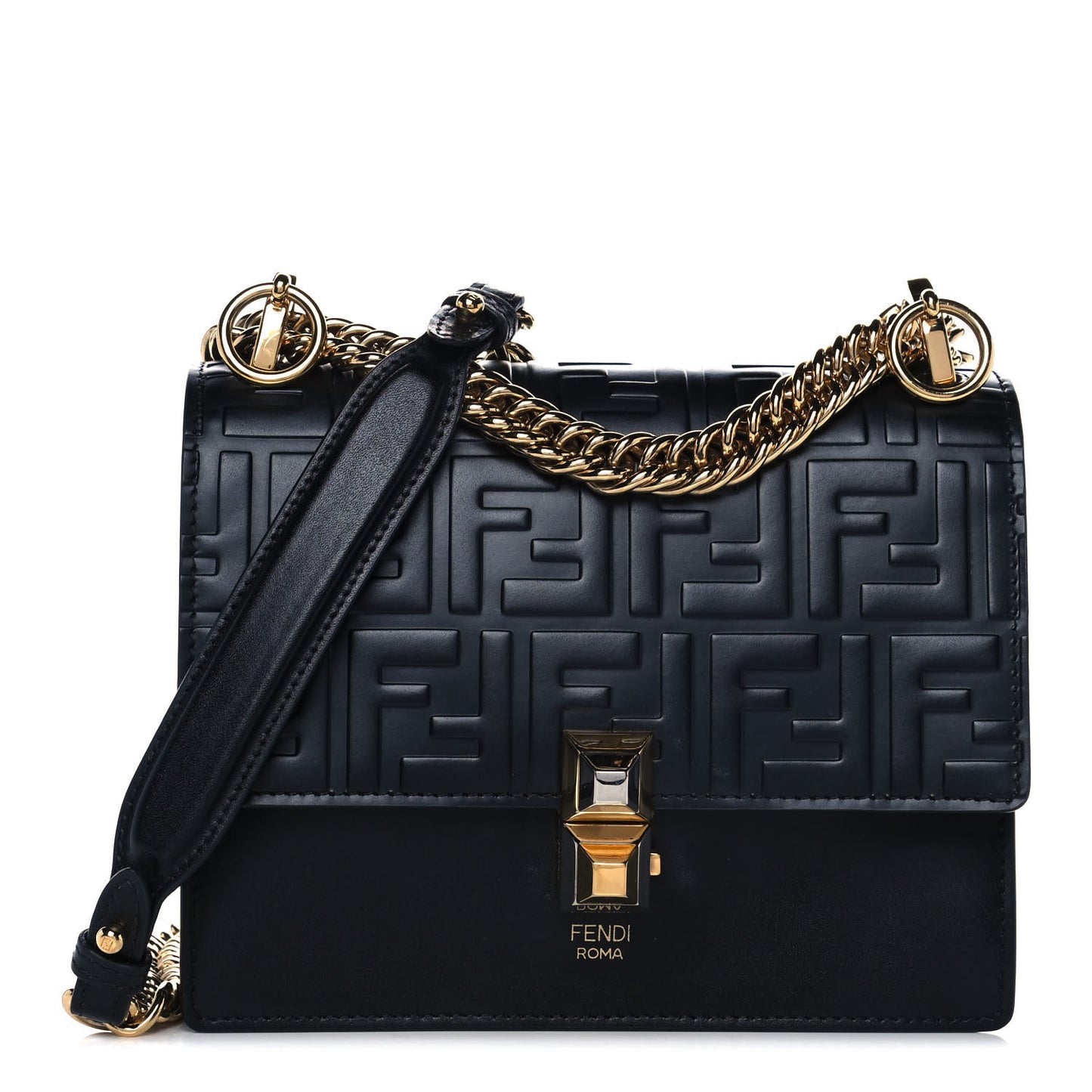 Vitello Liberty FF 1974 Embossed Small Kan I Shoulder Bag Black