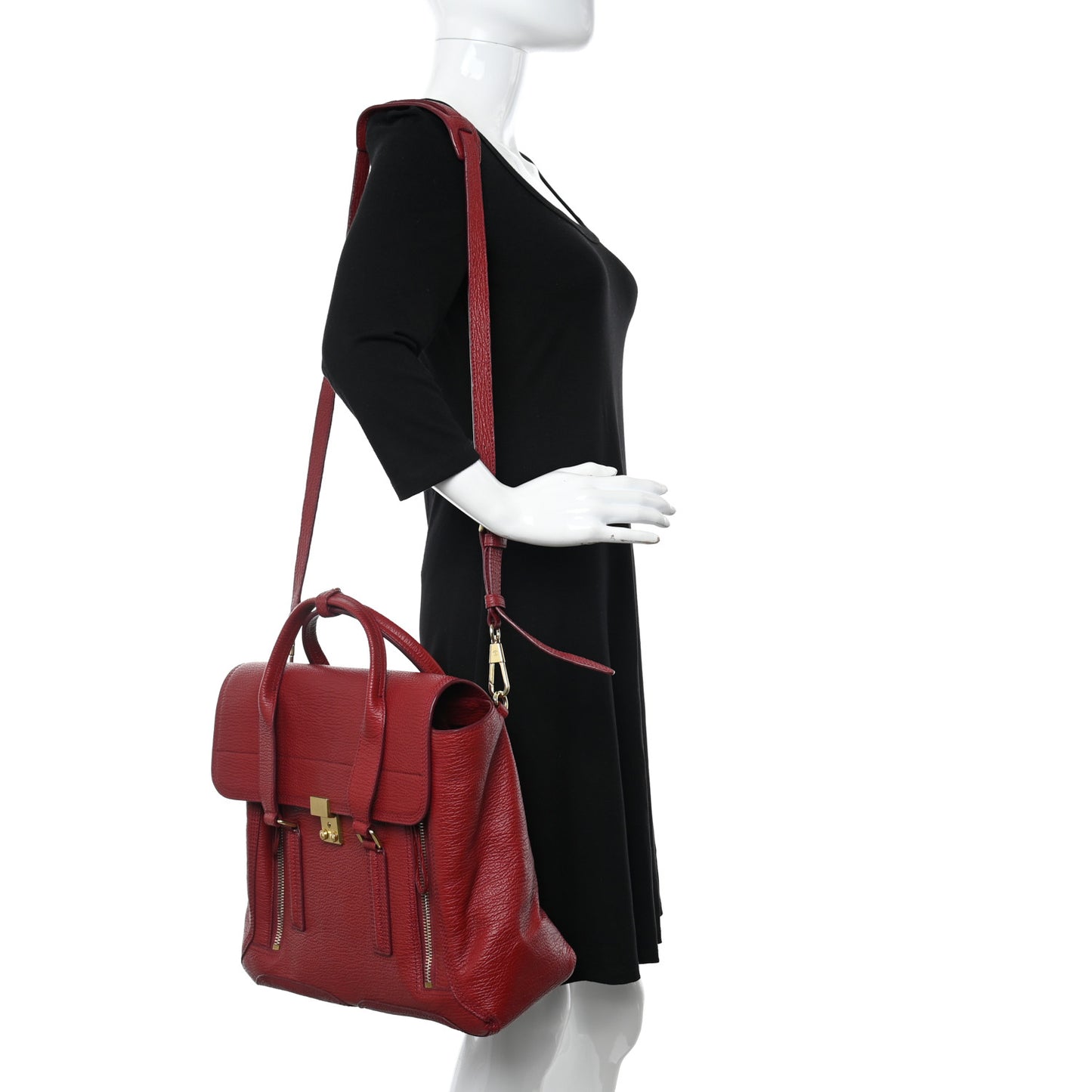 Textured Calfskin Large Pashli Satchel Oxblood