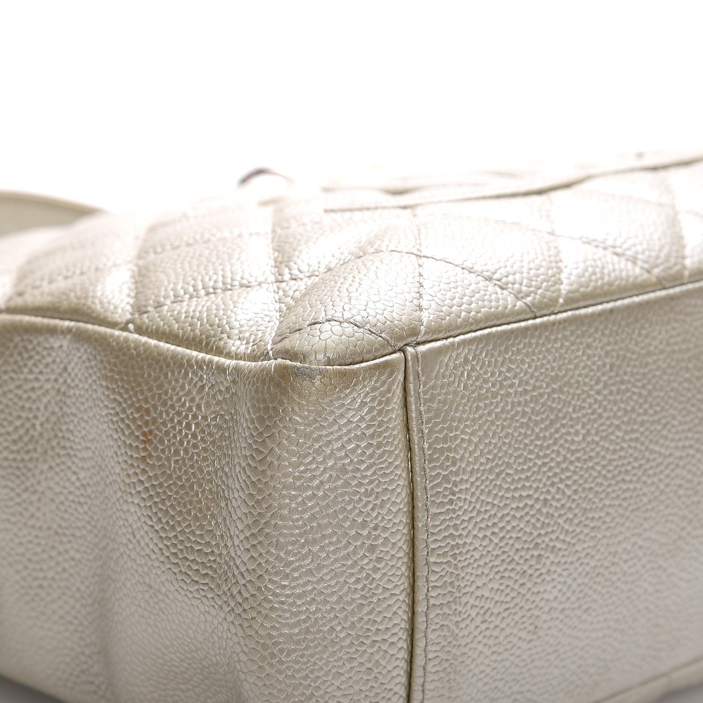 Caviar Quilted Petit Shopping Tote PST Pearl