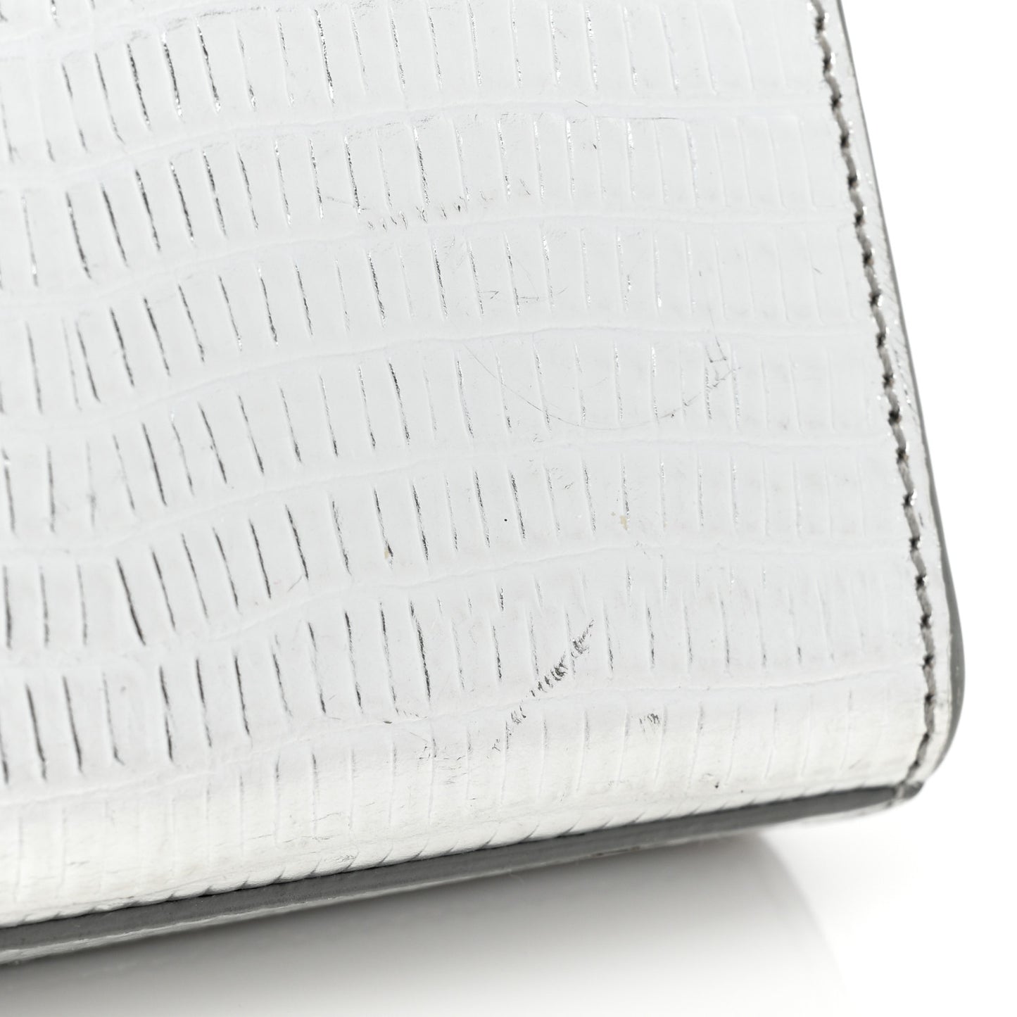 Metallic Calfskin Lizard Embossed Small Classic Monogram Kate Tassel Satchel Silver