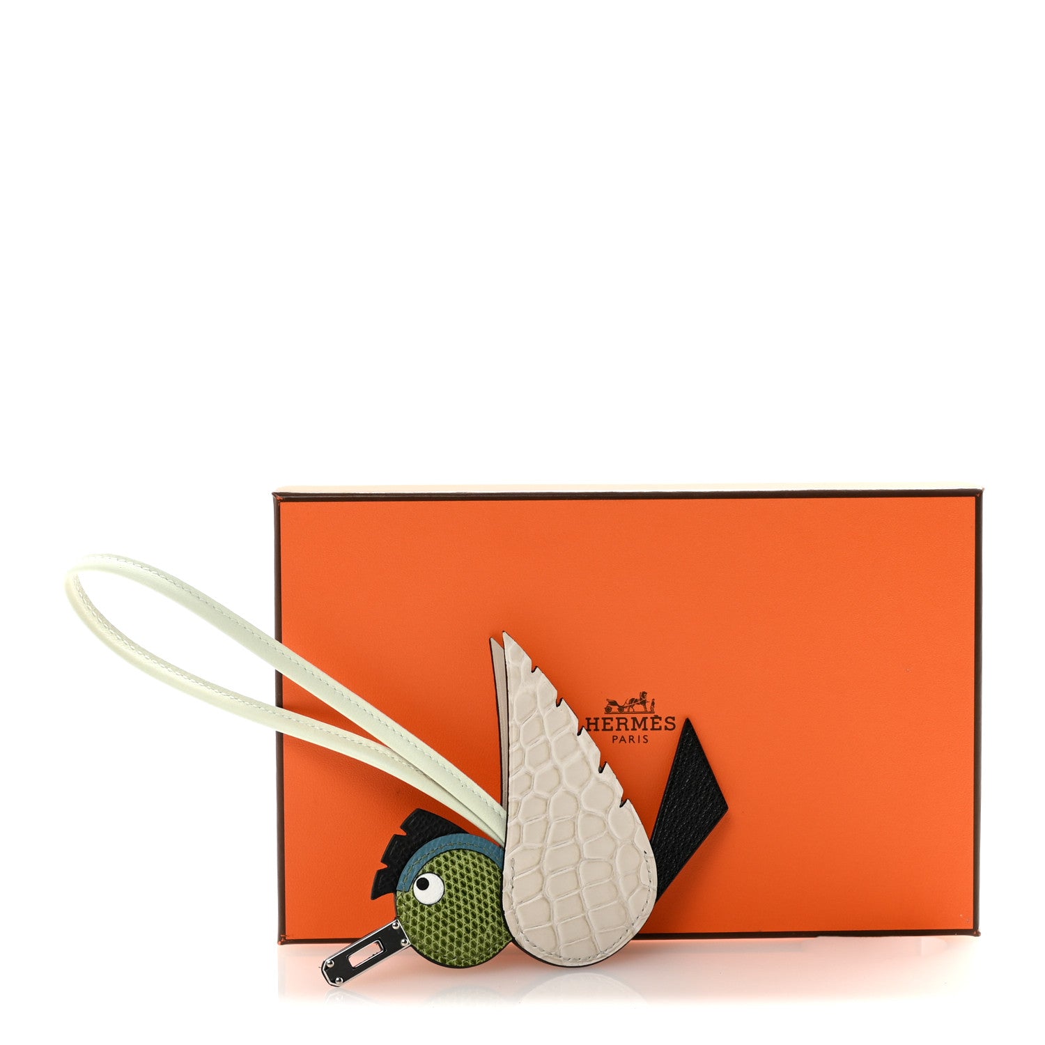 Hermes Epsom Swift Alligator Lizard Birdy Bag Charm Vanille Vert
