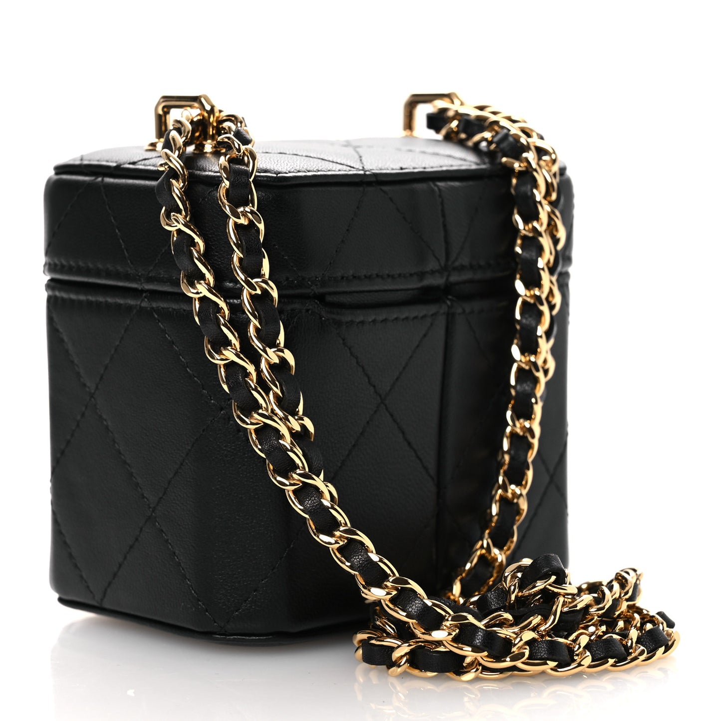 Lambskin Quilted Vanity Clutch With Chain Black