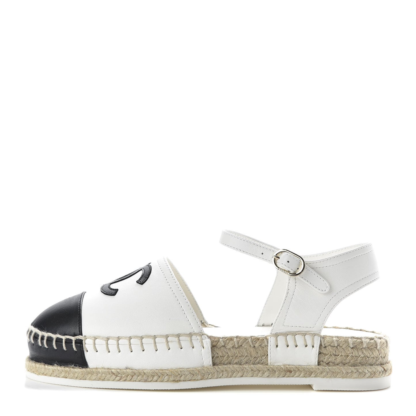 Lambskin Cap Toe CC Espadrille Sandals 35 Black White