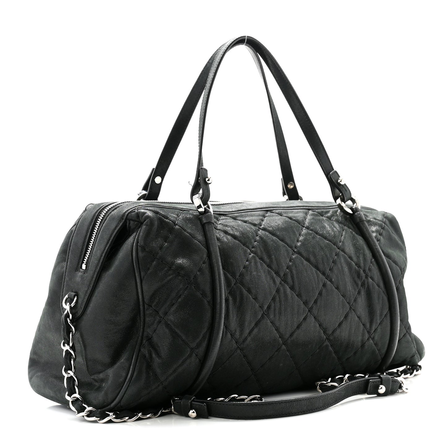 Iridescent Calfskin Quilted Relax CC Bowler Bag Black