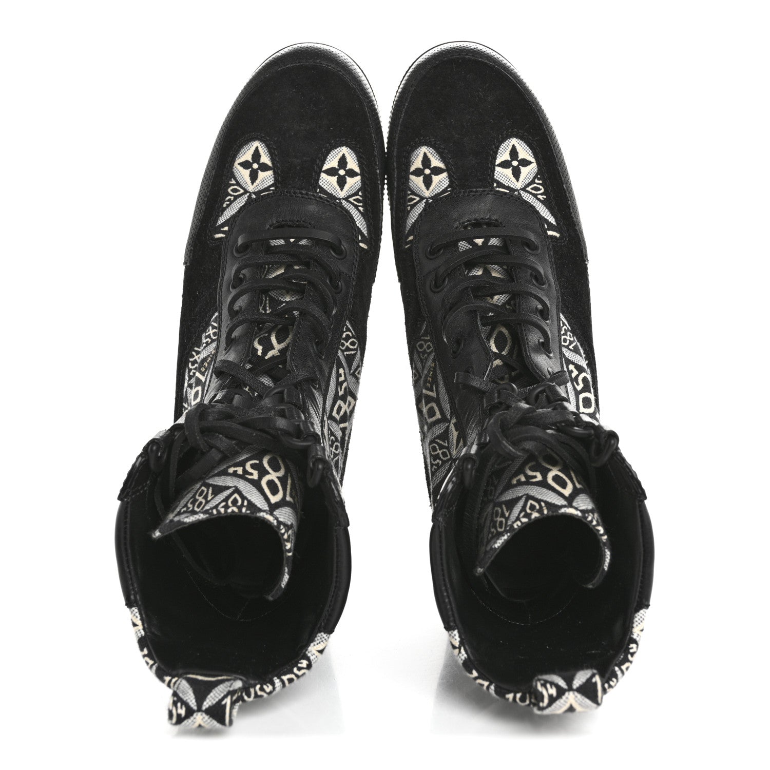Louis Vuitton Suede Calfskin Jacquard Since 1854 Laureate Platform Desert Boots 37.5 Black 2 of 10