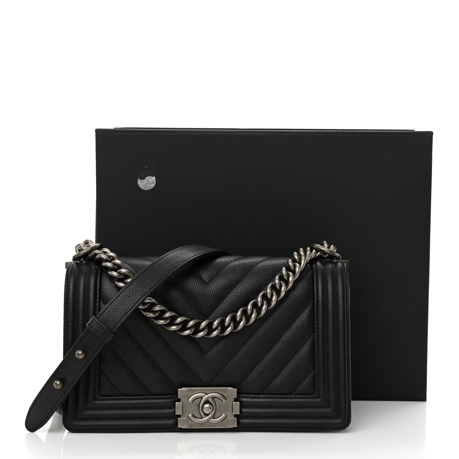 Chanel Caviar Chevron Quilted Medium Boy Flap Black 12 of 12