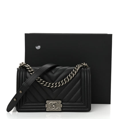Chanel Caviar Chevron Quilted Medium Boy Flap Black 12 of 12