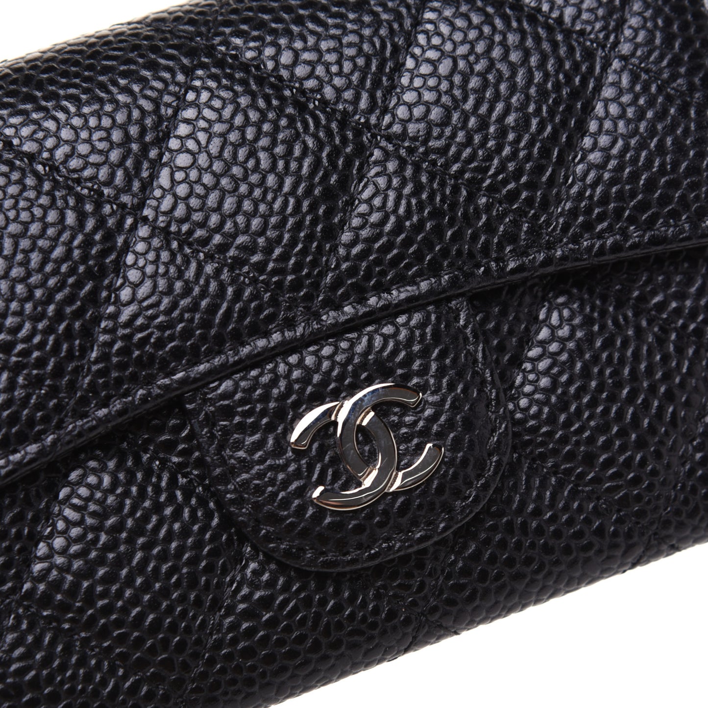 Caviar Quilted Flap Card Holder Black
