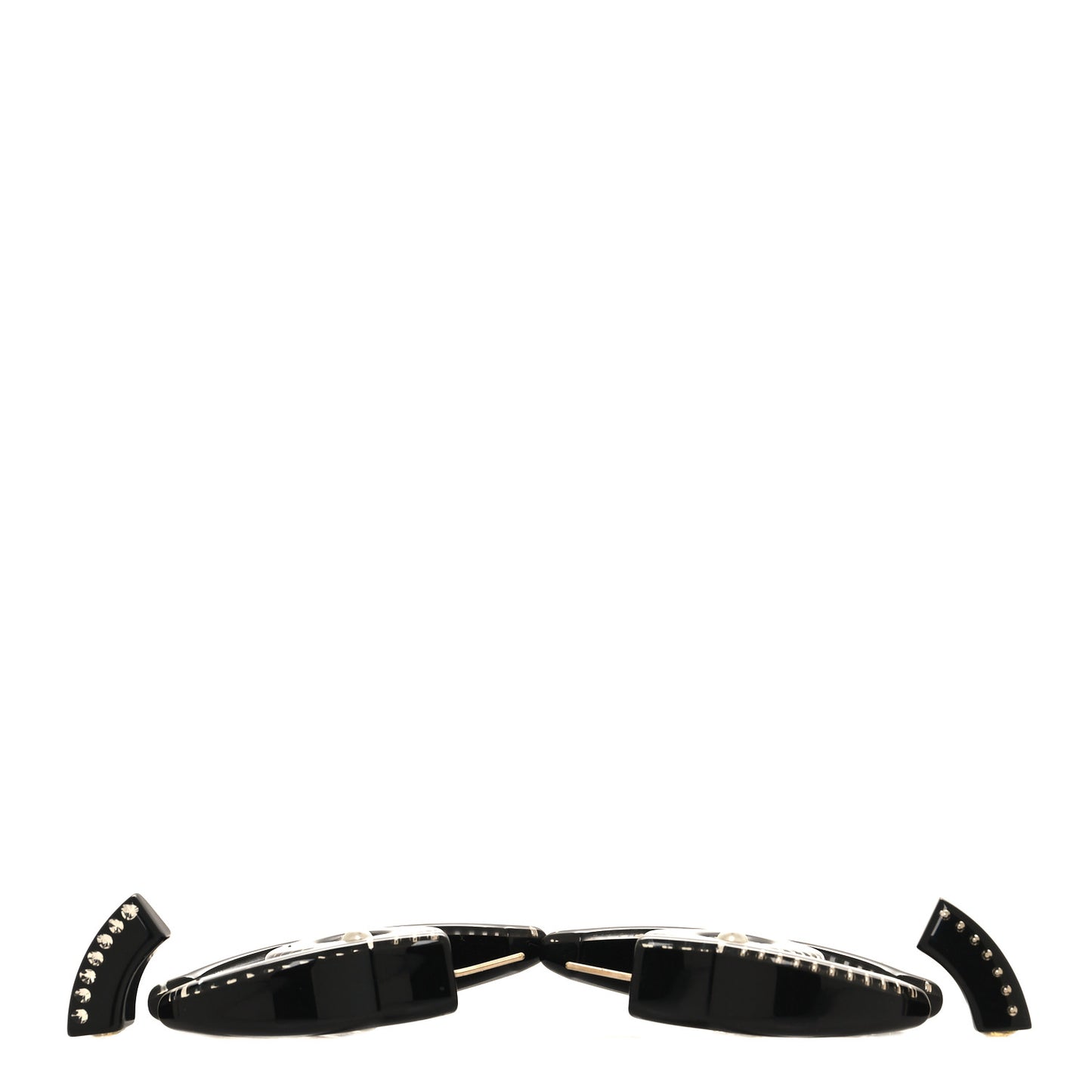 Metal Resin Crystal Pearl CC Hoop Earrings Gold Black