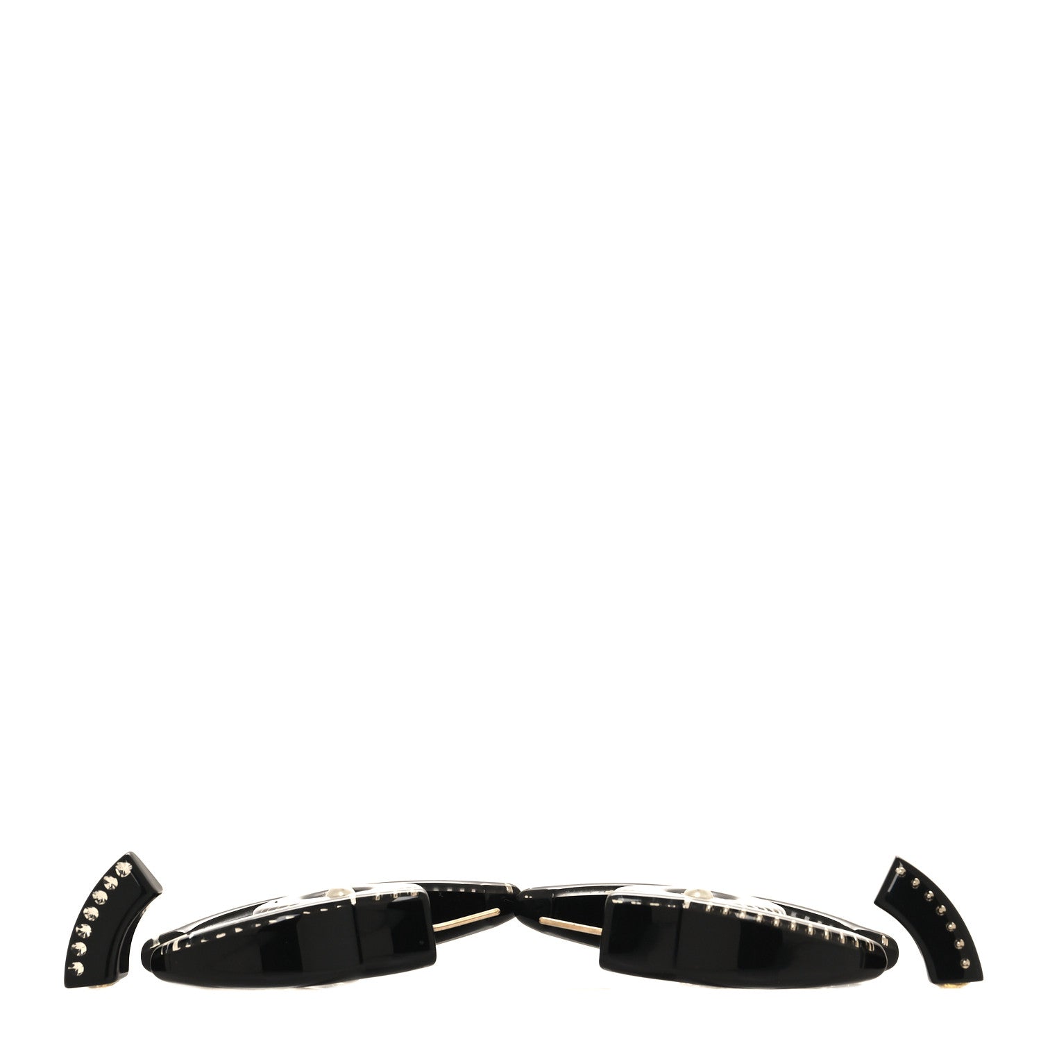 Chanel Metal Resin Crystal Pearl CC Hoop Earrings Gold Black 3 of 4