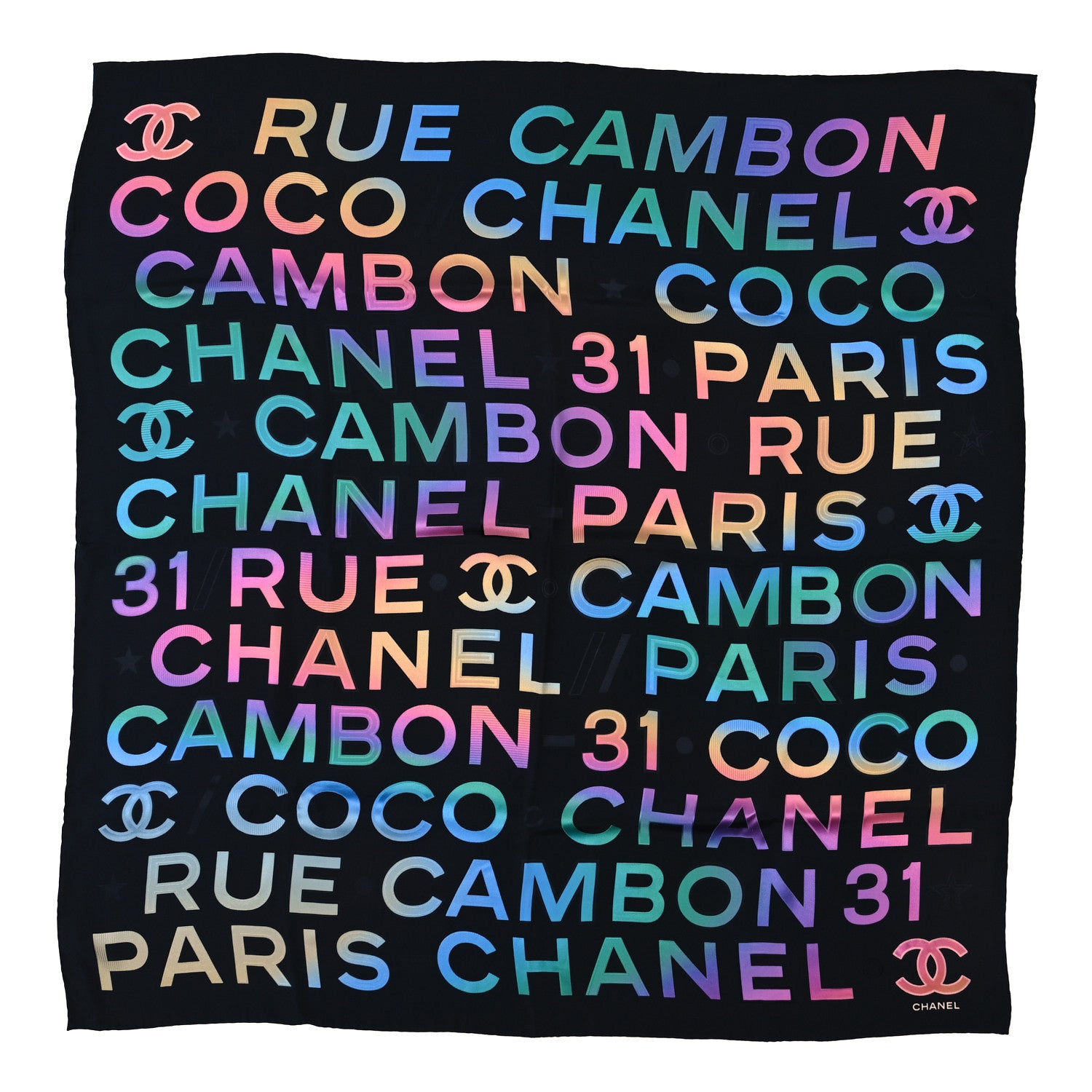 Chanel Silk Rue Cambon CC Square Scarf Black Multicolor 1 of 3