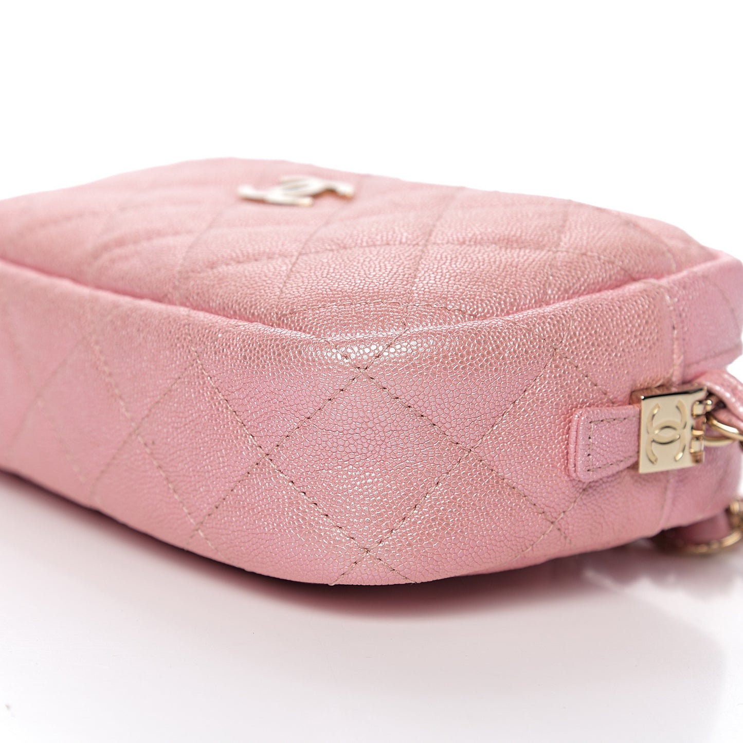 Iridescent Caviar Quilted Small Timeless Camera Case Pink