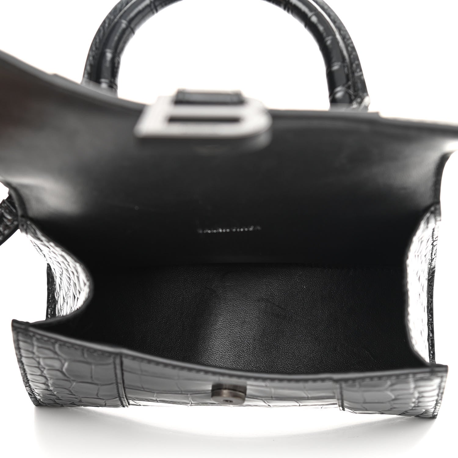 Balenciaga Shiny Calfskin Monochrome Crocodile Embossed Hourglass Top Handle Bag XS Black 5 of 12