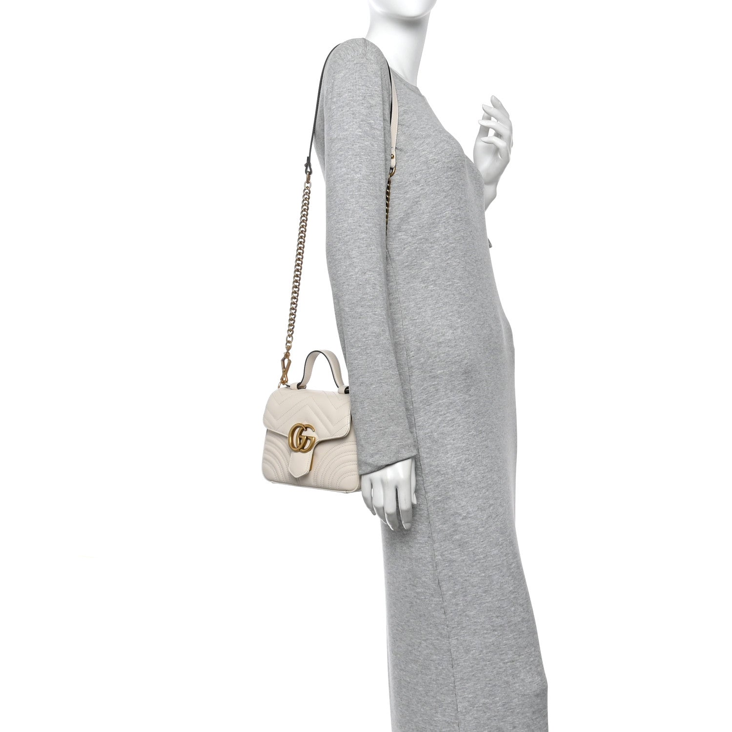 Gucci Calfskin Matelasse Mini GG Marmont Top Handle Shoulder Bag White 2 of 12