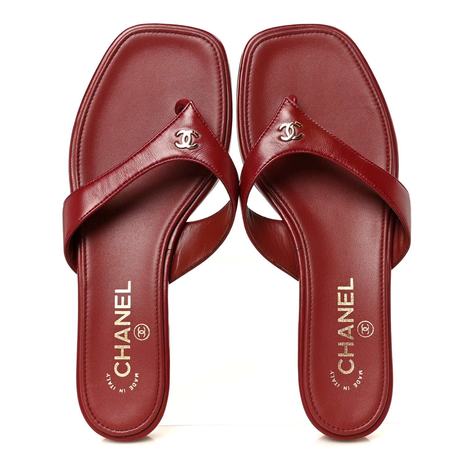 Chanel Lambskin CC Thong Sandals 38 Burgundy 2 of 9