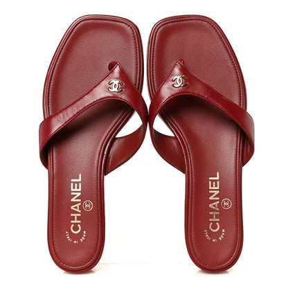 Chanel Lambskin CC Thong Sandals 38 Burgundy 2 of 9