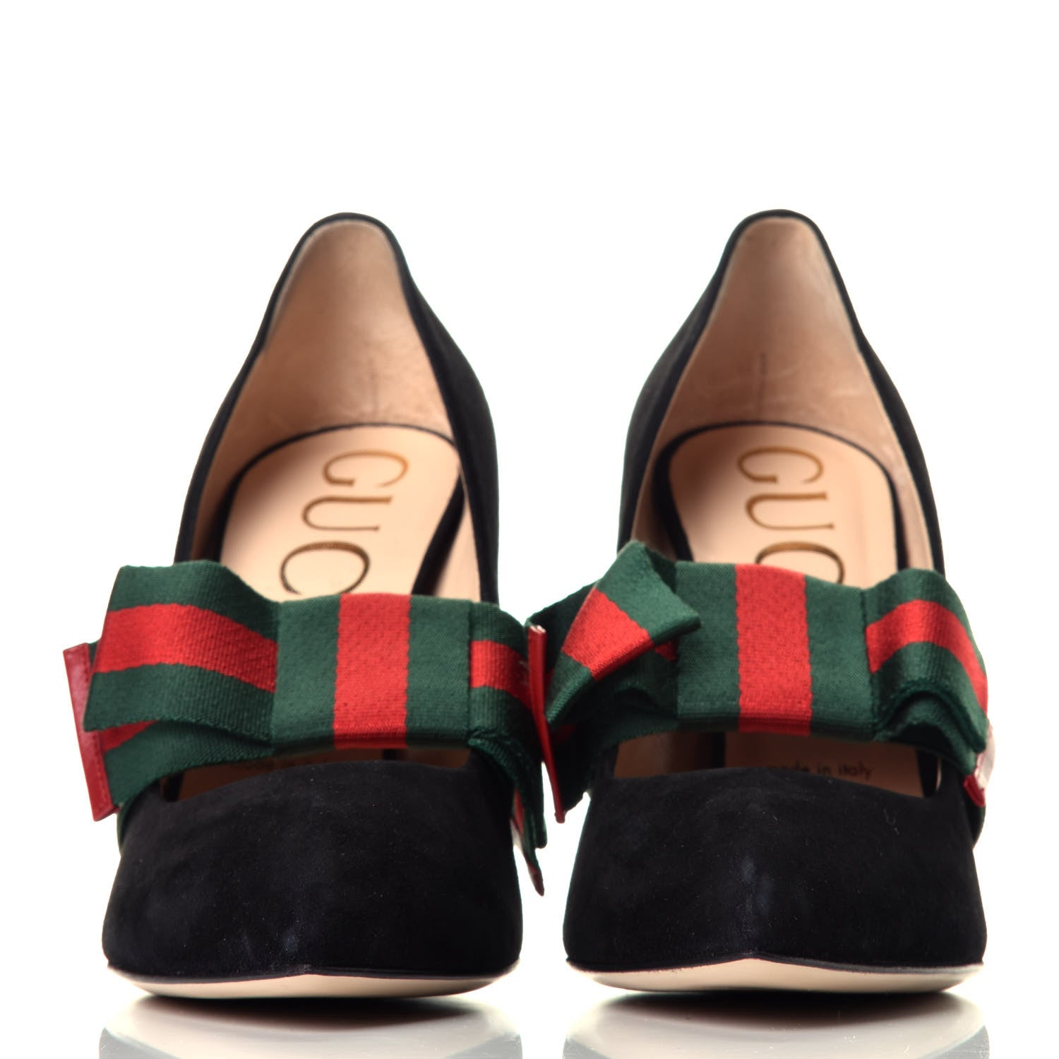 Gucci Kid Scamosciato Removable Web Bow High Heel Pumps 39.5 Black 2 of 10