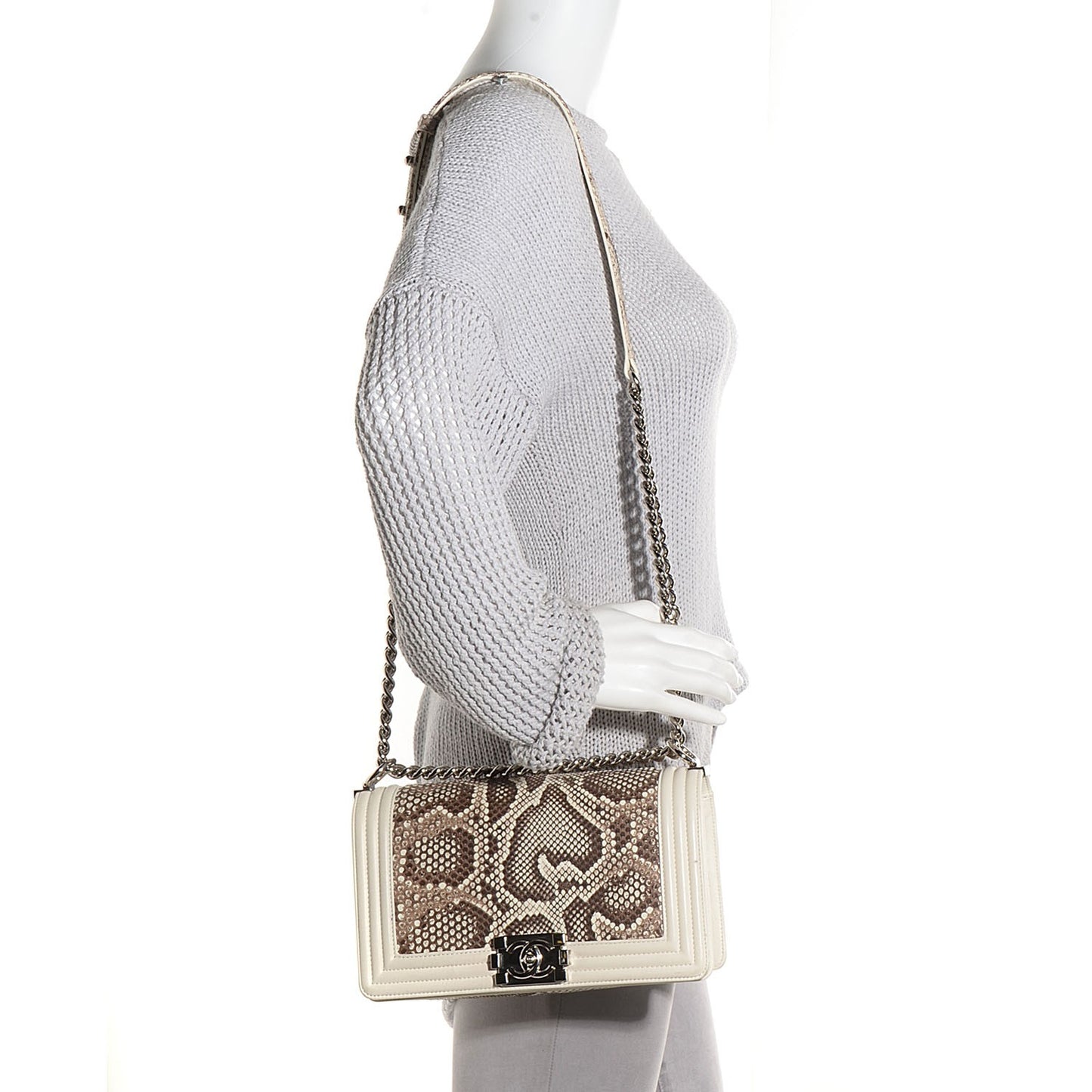 Python Calfskin Medium Boy Flap White
