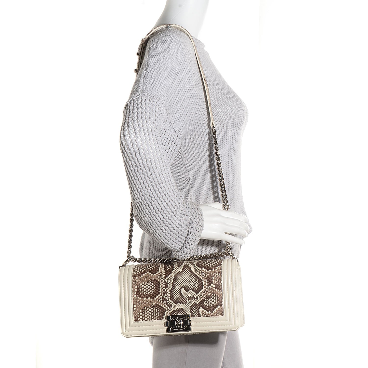Chanel Python Calfskin Medium Boy Flap White 2 of 9