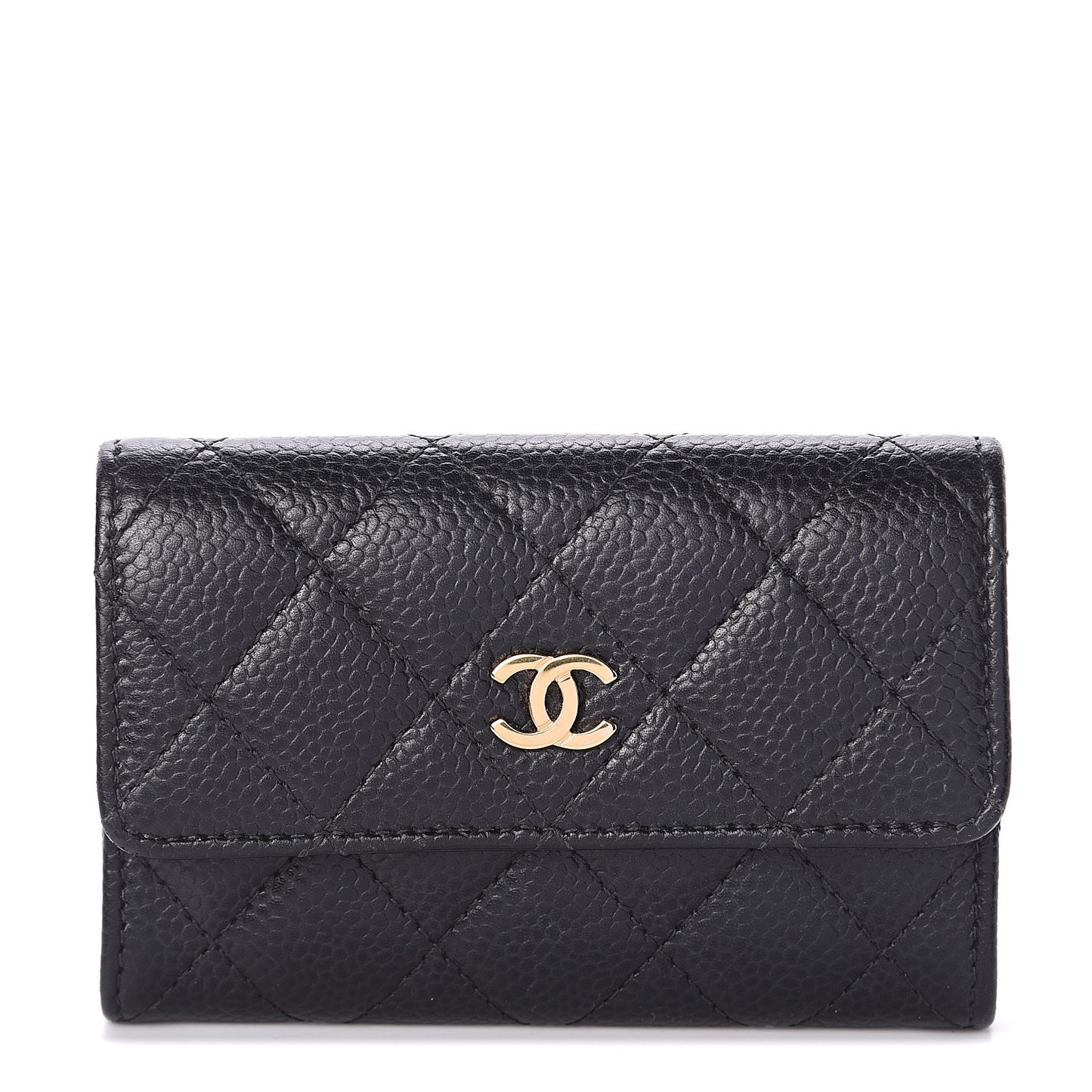 Caviar Quilted Flap Card Holder Black
