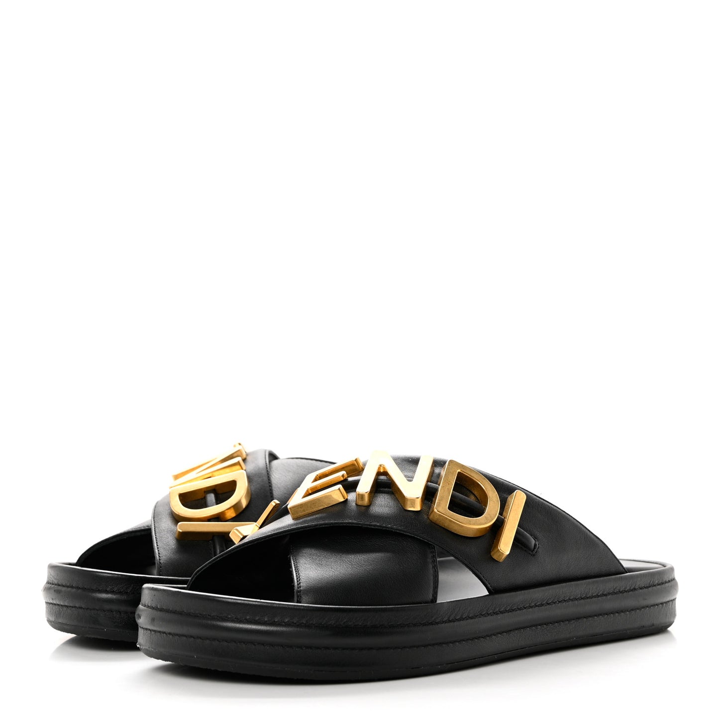 Vitello Womens Fendigraphy Slide Sandals 38.5 Black