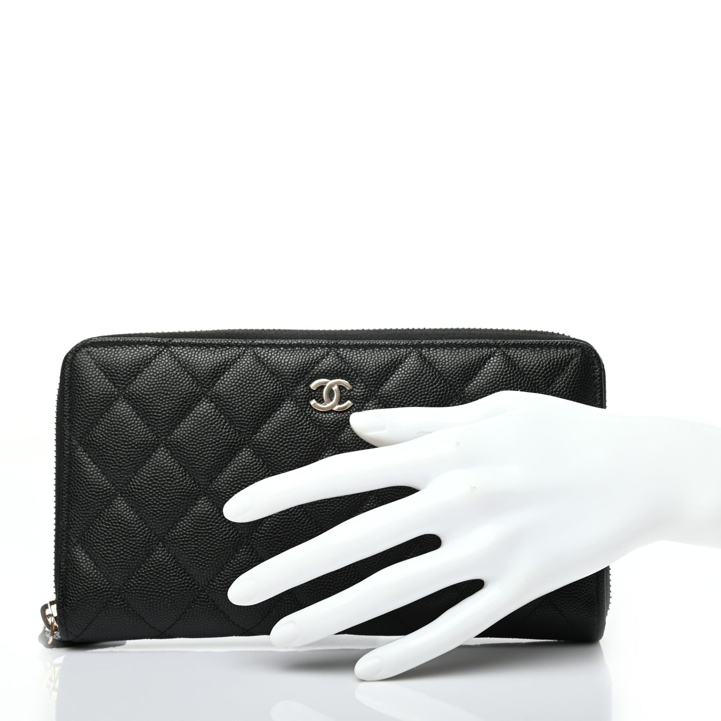 Caviar Quilted Large Zip Around Organizer Wallet Black