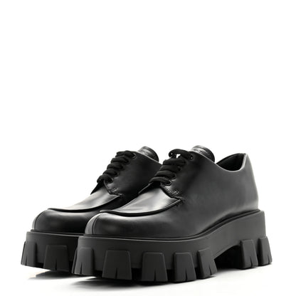 Prada Spazzolato Rois Monolith 55mm Derby Loafers 35.5 Black 3 of 9