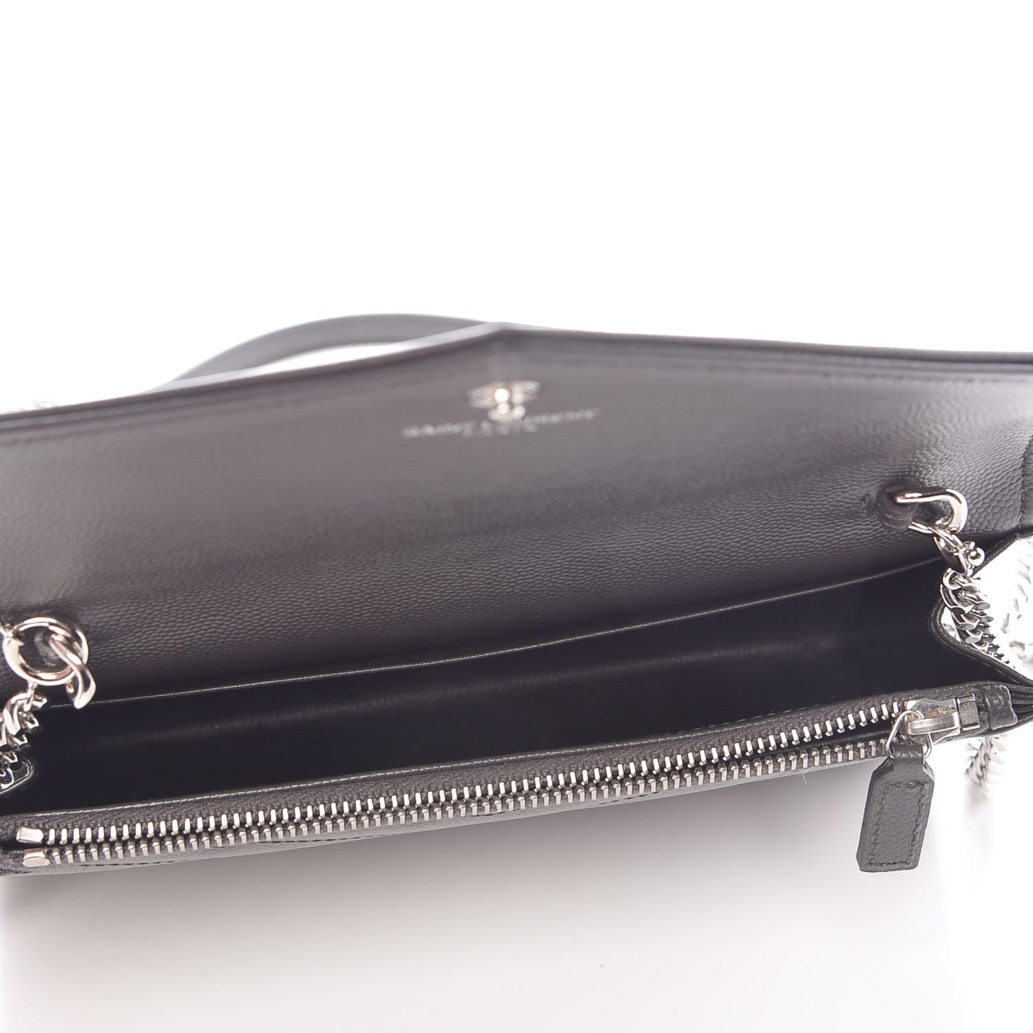 Saint Laurent Grain De Poudre Matelasse Chevron Monogram Envelope Chain Wallet Coal 5 of 11