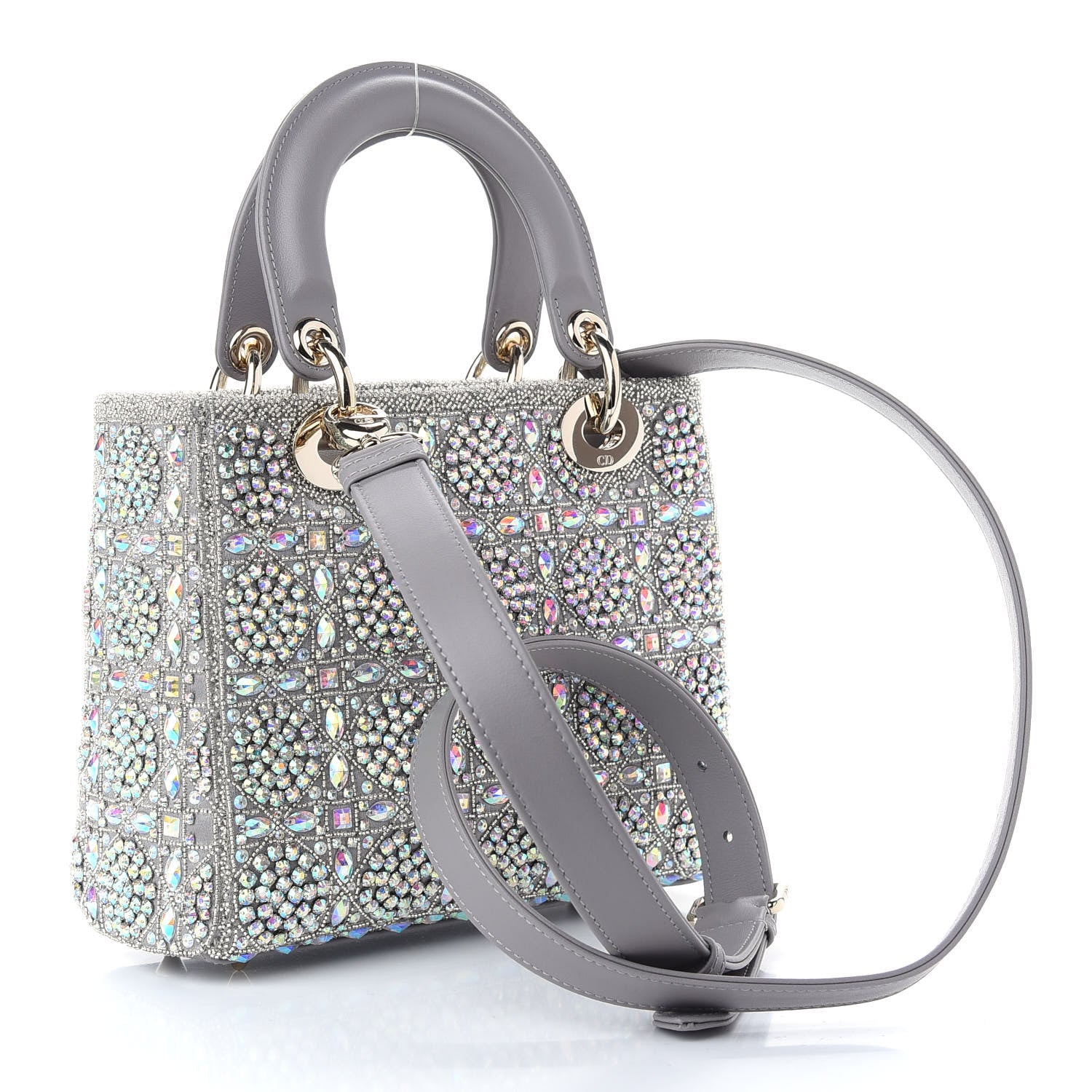 Christian Dior Metallic Calfskin Satin Celestial Bead Embroidery Small My Lady Dior Grey 3 of 10