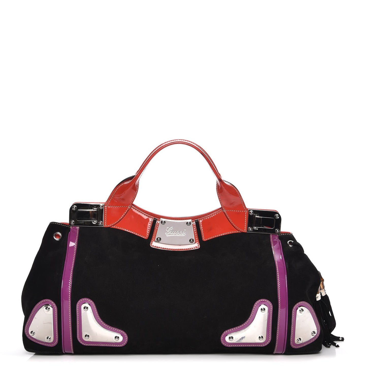 Suede Race Medium Top Handle Tote Black