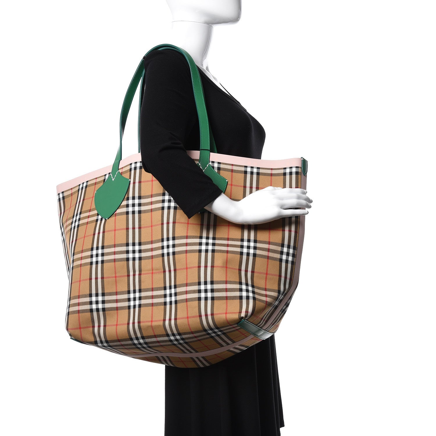 Burberry Vintage Check Large The Giant Reversible Tote Palm Green Pink Apricot 3 of 13