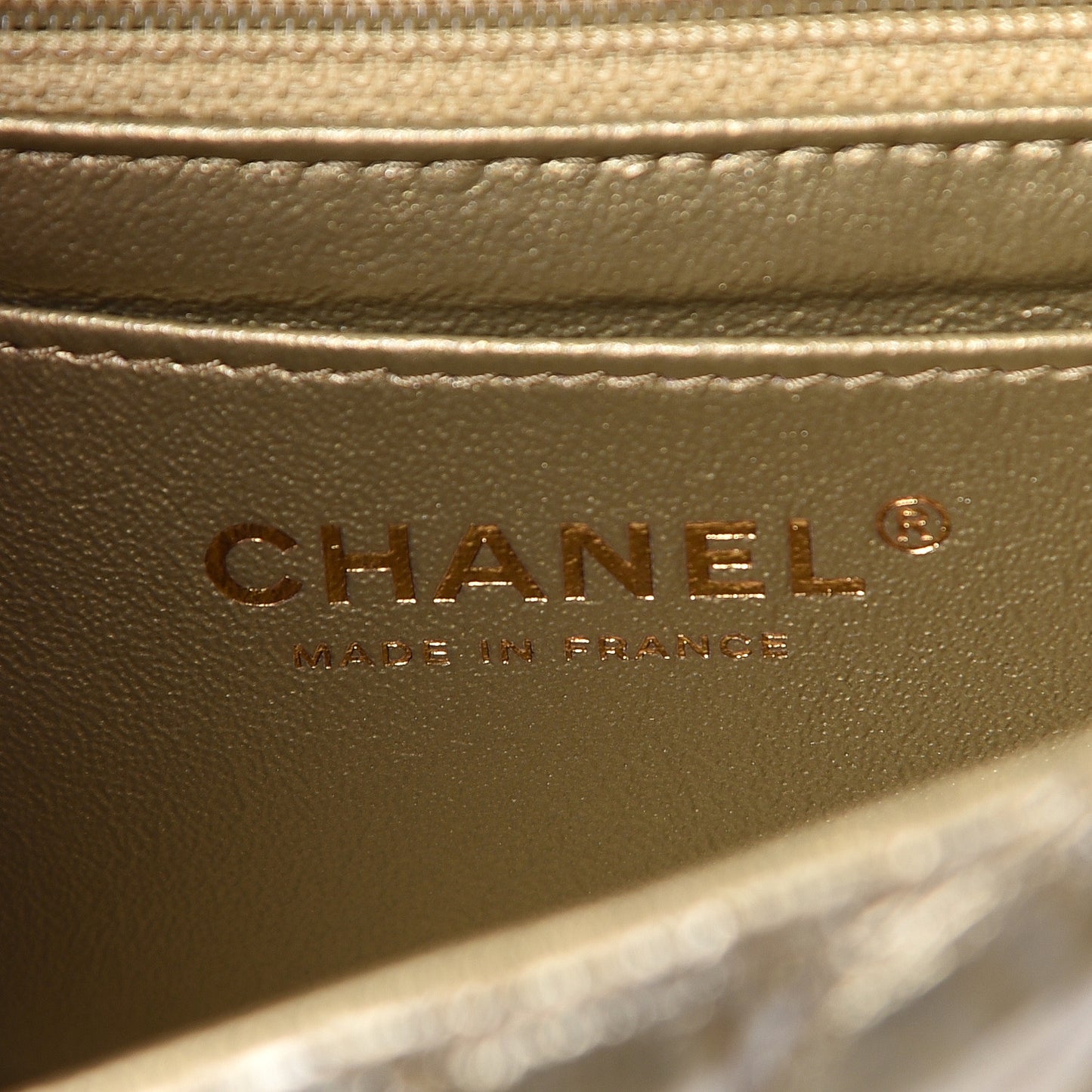 Patent Metallic Crumpled Calfskin Chevron Quilted Mini Rectangular Flap Gold