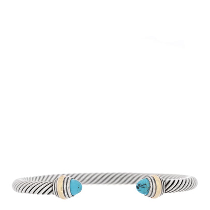 David Yurman Sterling Silver 14K Yellow Gold Turquoise 5mm Cable Classics Bracelet 1 of 4