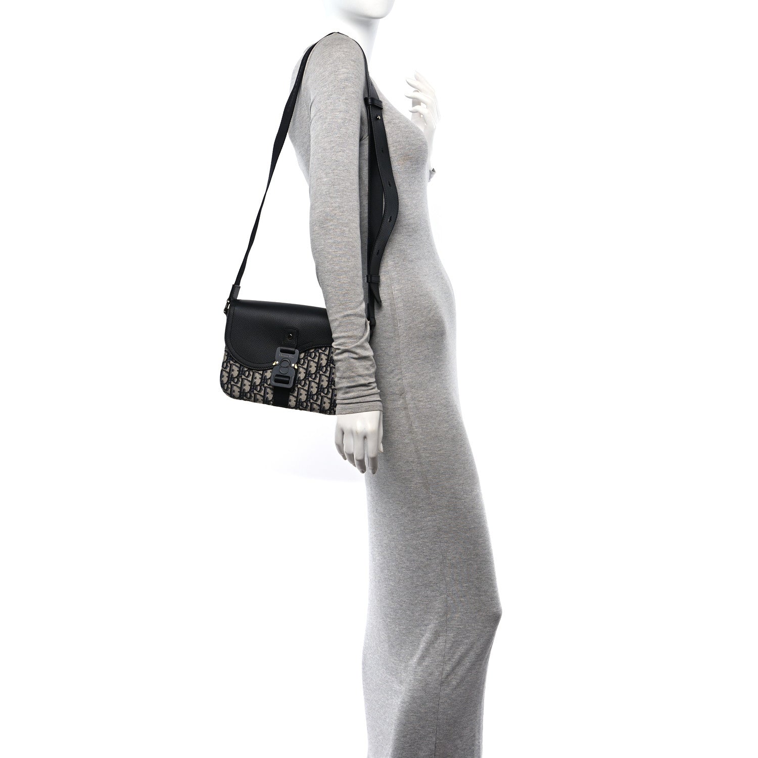 Christian Dior Oblique Jacquard Grained Calfskin Small Saddle Messenger Bag Beige Black 2 of 10