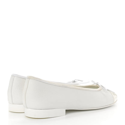 Chanel Calfskin Patent Cap Toe CC Ballerina Flats 36 White 4 of 13