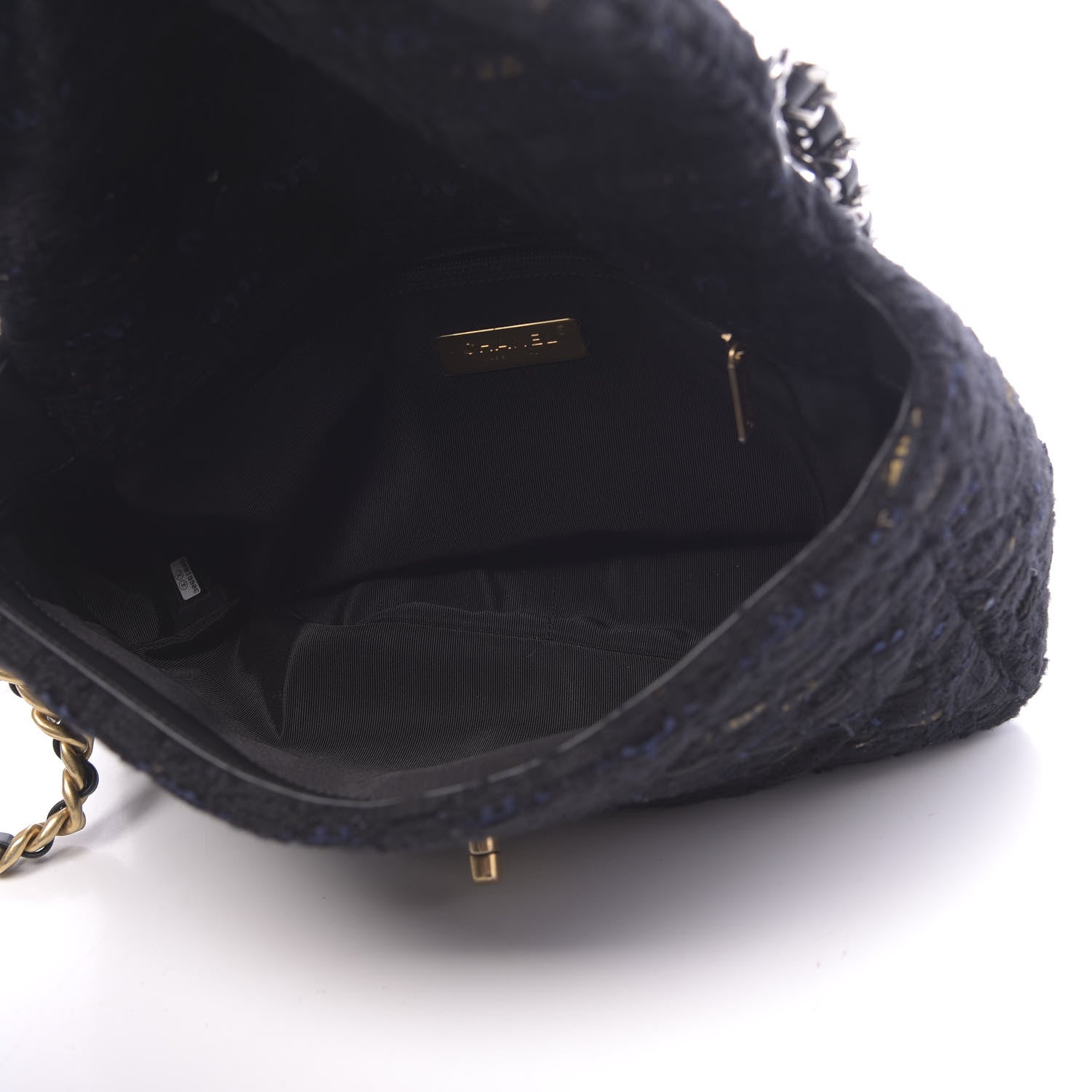 Chanel Tweed Quilted Large Chanel 19 Flap Black Navy Gold 5 of 11