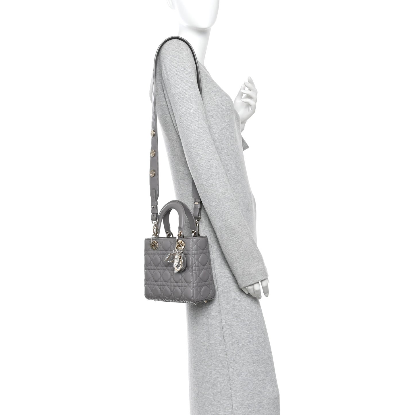Lambskin Cannage Small Lucky Badges My Lady Dior Grey