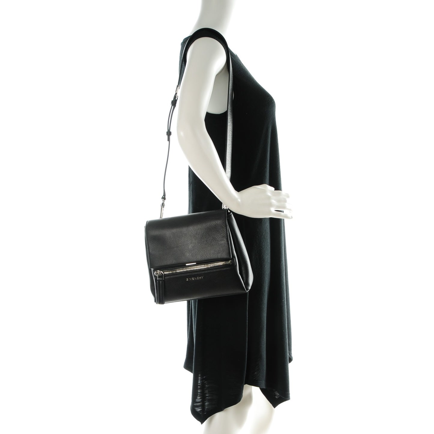 Waxy Grained Calfskin Mini Pandora Pure Flap Bag Black