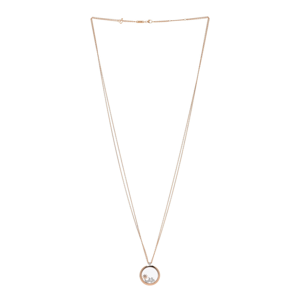 Chopard 18K Rose White Gold Diamond Happy Diamond Sun Moon Stars Double Chain Pendant Necklace 3 of 4