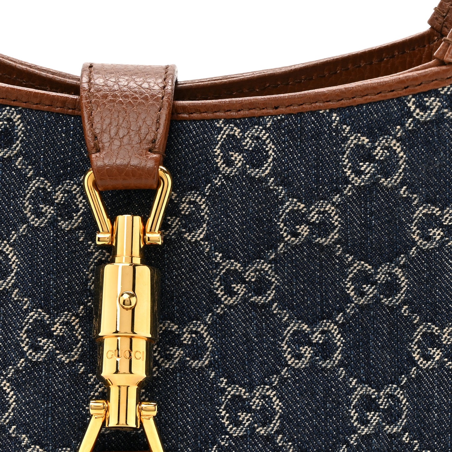 New Denim GG Monogram Calfskin Small Jackie 1961 Hobo Blue Tea Cuir