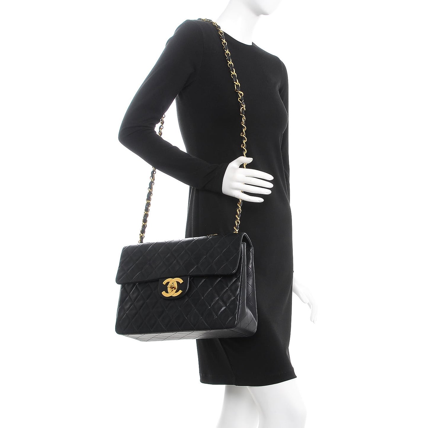 Lambskin Quilted XL Jumbo Single Flap Black