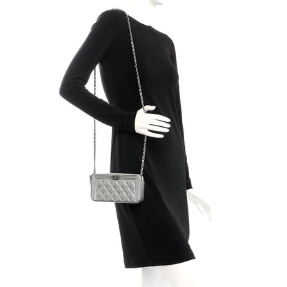 Chanel Metallic Caviar Quilted Small Boy Clutch With Chain Silver 2 of 9