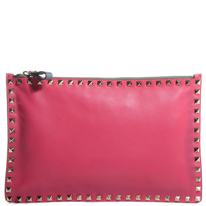 Valentino Garavani Vitello Colorblock Large Rockstud Zip Pouch Deep Rose Scarlet 1 of 8