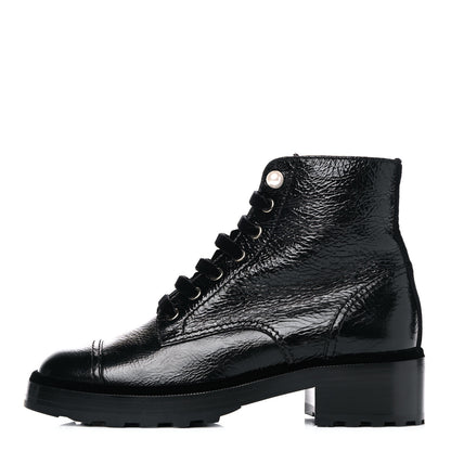 Chanel Calfskin Velvet Pearl Combat Short Boots 39 Black 1 of 9