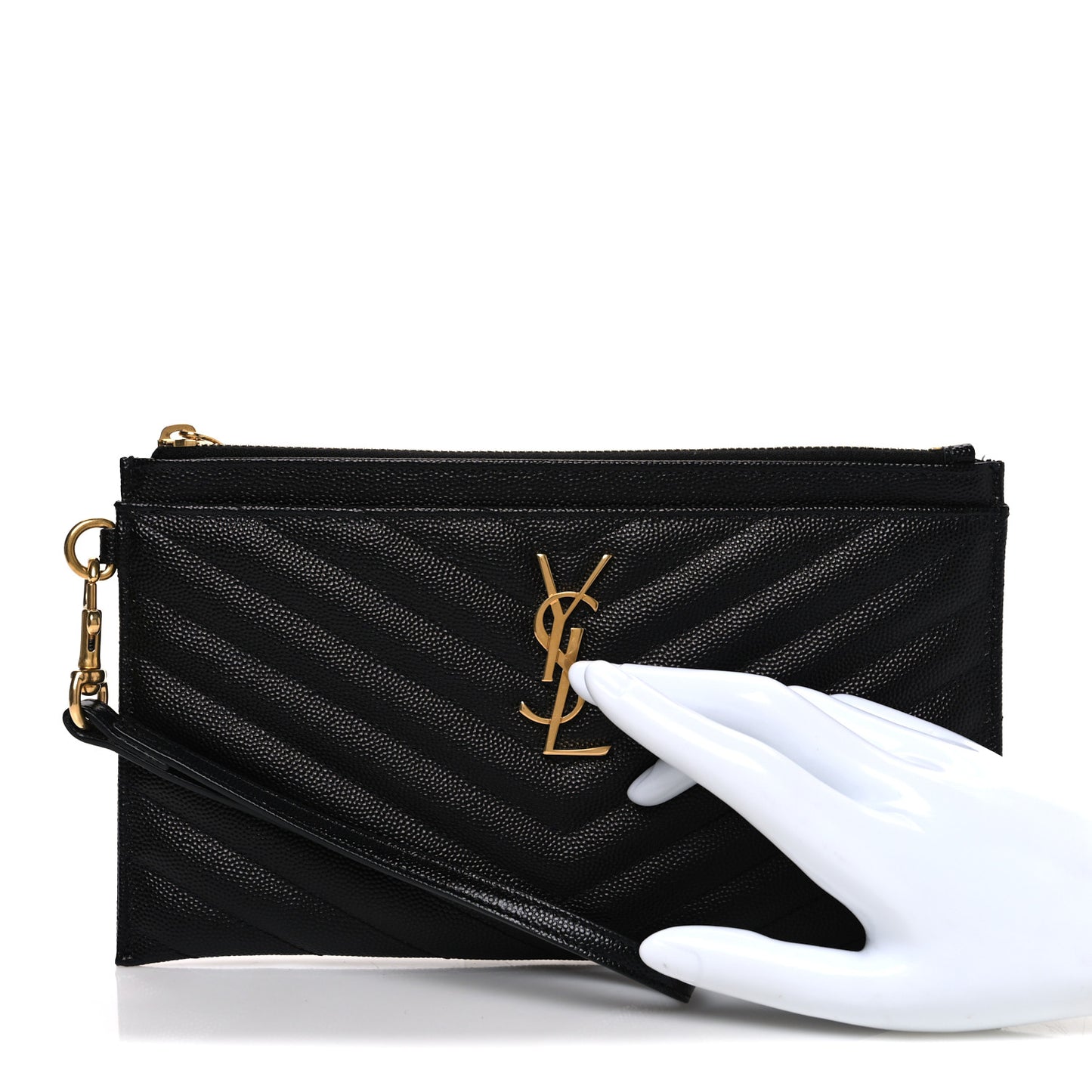 Grain De Poudre Chevron Monogram Large Bill Pouch Black