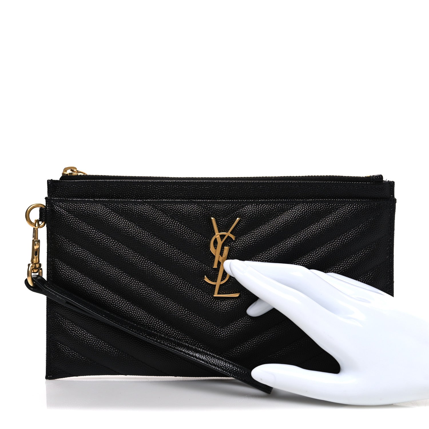 Saint Laurent Grain De Poudre Chevron Monogram Large Bill Pouch Black 2 of 8