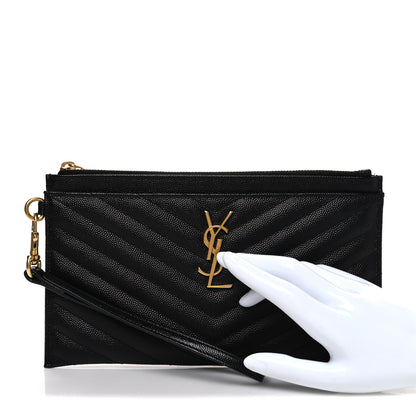 Saint Laurent Grain De Poudre Chevron Monogram Large Bill Pouch Black 2 of 8