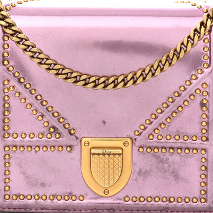 Christian Dior Metallic Patent Studded Diorama Wallet on Chain Pouch Pink 8 of 13