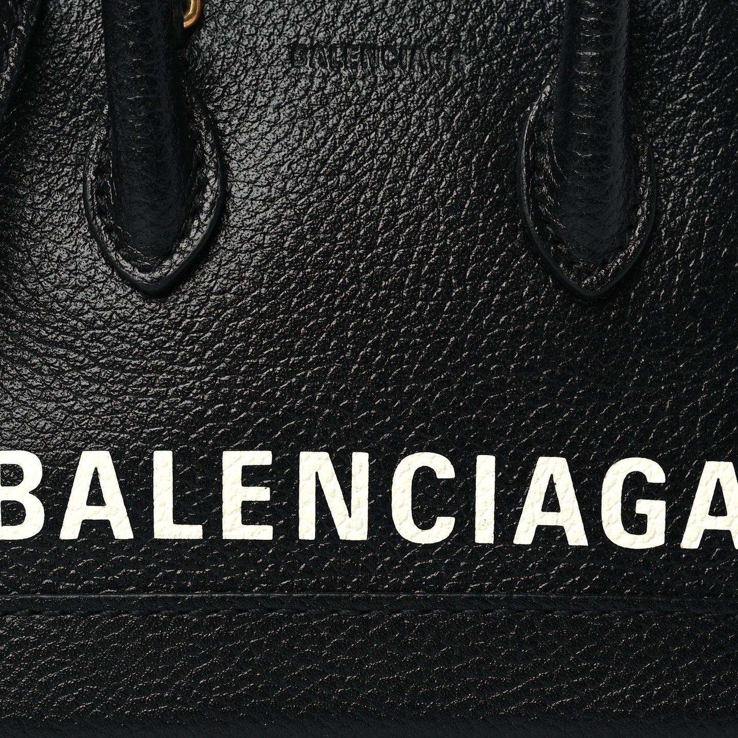 Grained Calfskin Logo Mini Ville Top Handle Bag Black White