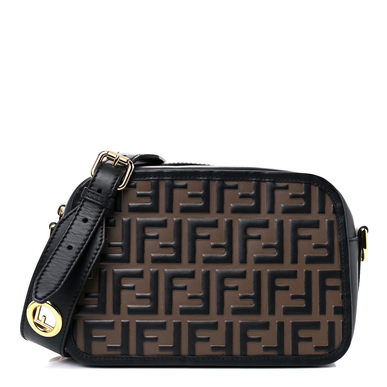 Fendi Vitello Century F is Fendi Bi-Color FF 1974 Embossed Camera Case Maya Black 1 of 12